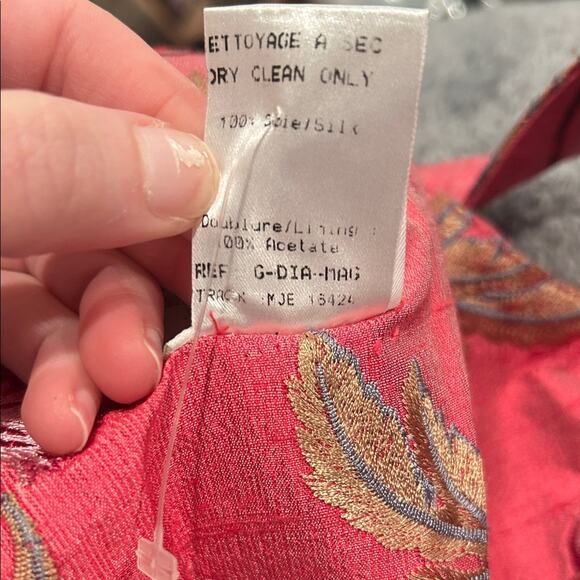 Paule Vasseur Made in France Pink 100% Silk Floral Blazer Dress Set Size 12 - Picture 14 of 16